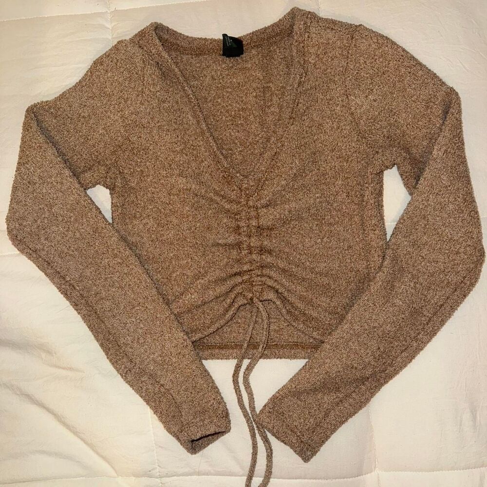 Wild Fable Women's Tan Long Sleeve Crop-top